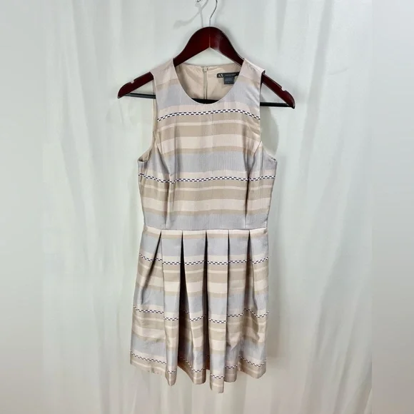 Armani Exchange Beige Taffeta Pleated Fit and Flare Tea Dress Size 6 - Picture 3 of 6